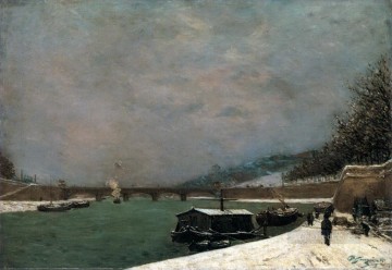 three women at the table by the lamp Painting - The Seine at the Pont d Iena Snowy Weather Post Impressionism Primitivism Paul Gauguin